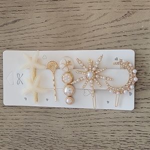 Pearl & Crystal Gold-Tone Hair Clip Set - Cream Accents